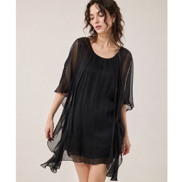 Tommy Bahama Dresses & Skirts - Tommy Bahama Chiffon Tassel Tie Back Flutter Sleeve Tunic Dress S Sheer Ethereal